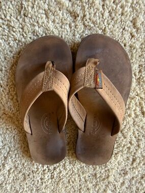Rainbow Kids Brown Leather Flip Flop Sandals